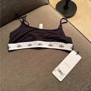 ALO Yoga Black and White Sports Bra with Logo Band